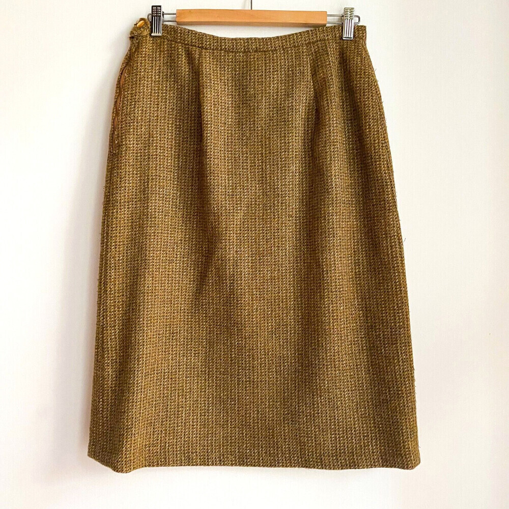 Vintage Max Mara Micro Plaid Brown Tones Midi Skirt M